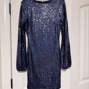 Women's Navy Sequin Long-Sleeve Party Dress